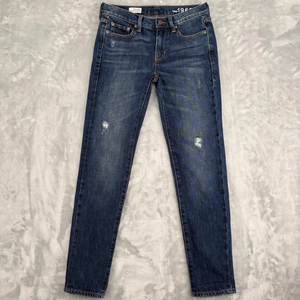 Gap Jeans Womens 24/00r (Fits 27x28) Blue Sexy Boyfriend 1969 Distressed Relaxed - Picture 3 of 11